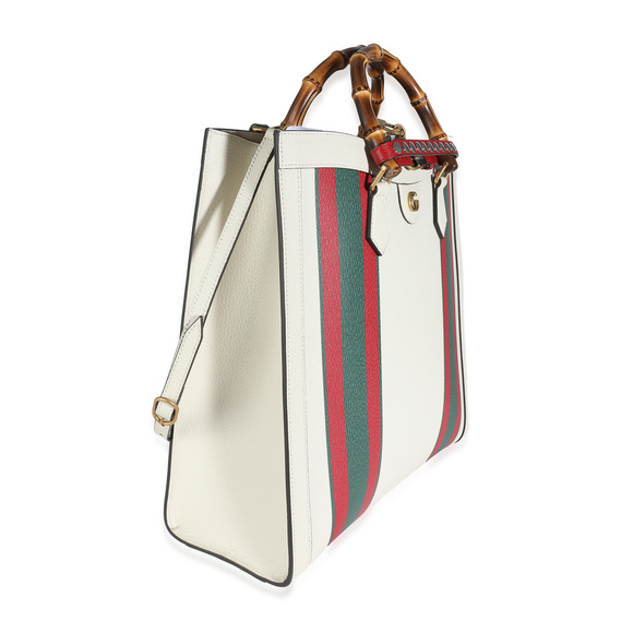 Gucci White Textured Dollar Calfskin Web Large Diana Tote - Picture 3 of 8